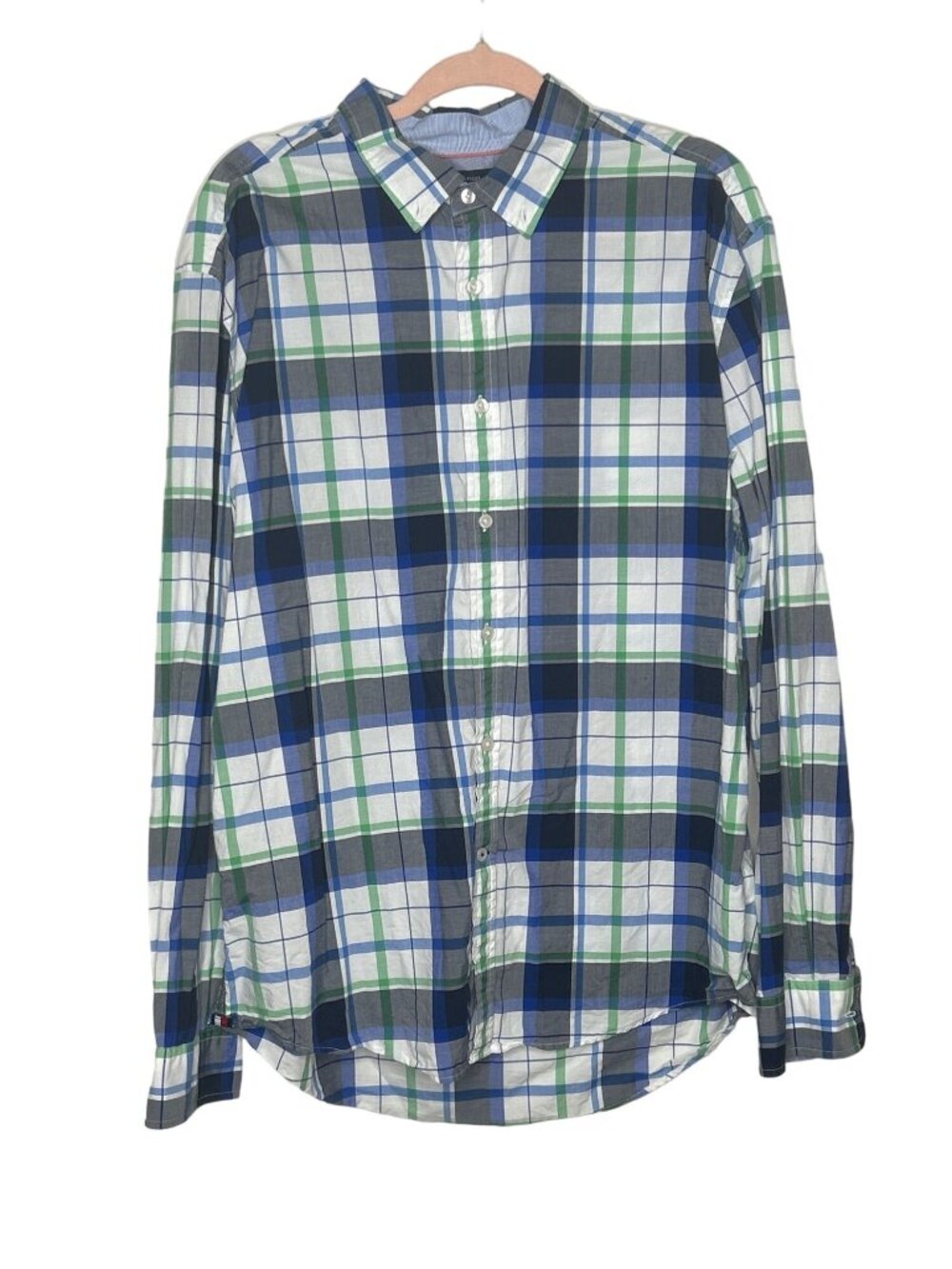 Tommy Hilfiger dress shirt men's XL blue plaid custom fit cotton